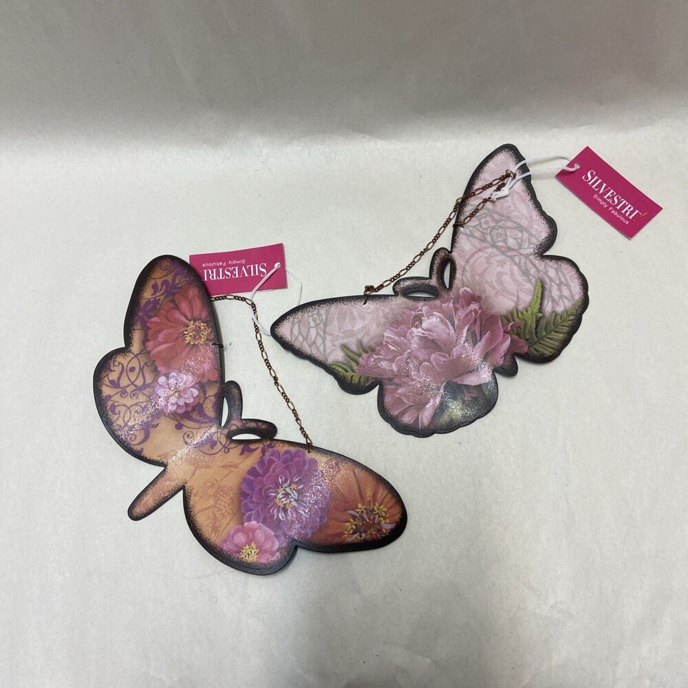 Silvestri Demdaco Pink Butterfly Ornaments Set of 2 Insects by Elizabeth Tipton